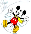 mickey playing in thr snow