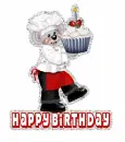 Bear with cake and Birthday text