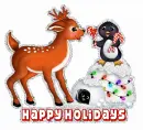 Deer with Penguins and Happy Holidays text