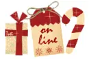On line gift, tag  and candycane