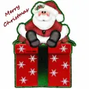 Santa on present with Merry Xmas text