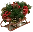 mistletoe flowers and red apples on Xmas-sledge