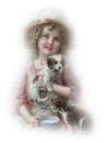 little girl with puppies