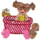 little girl in the bathtub with rubber duck