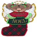 girl in a  christmas stocking with noel on it
