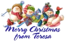 Skiiing Snowmans - Merry Christmas from Teresa