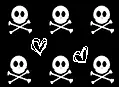 white skulls black background