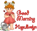 Little girl Good Morning- hugs Evelyn