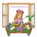 Girl in Window with Welcome Spring text