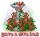 Bird bath with roses and Have a nice day text