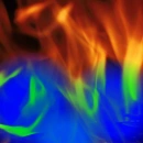Blue, green and orange fire