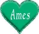 GREEN HEART WITH GLITTER WITH NAME AMES