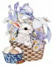 Country Bunny in Easter Basket with Flowers