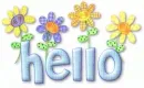Hello with Blue, Yellow, and Green Flowers