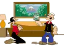 Popeye eating spinach with Olive