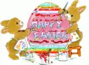 two bunnies painting a easter egg