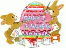 two bunnies painting a easter egg