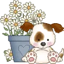 puppy and flowerpot