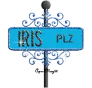 blue street sign iris PLZ