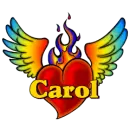 Carol with winged heart and flames