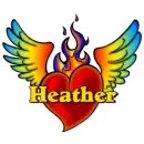 Heather with winged heart and flames