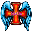 Winged cross with Skilie in Pink