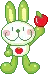 green cutie holding apple