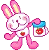 pink cutie holding bag of apple