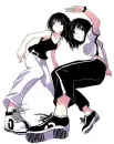 2 girls in black in white
