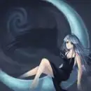Girl sitting on moon
