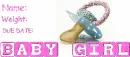 Baby Girl pink info card pacifier