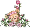 bear hideing in flowers