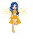 Blue haired Fairy in an orange dress!
