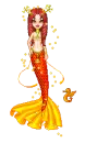 Exotic red and gold Mermaid with seahorse!