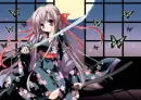 Pretty Samurai Anime Girl wth Butterflies