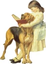 girl reading with dog