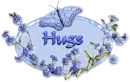 Hugs...<purple blue butterfly with oval frame>