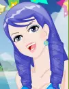 Blue haired beach girl