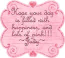 pink note with name Judy