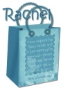 aqua blue bag with Rachel