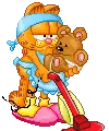 Garfield doing housework with Pooky