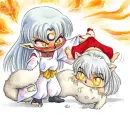 inuyasha biting sesshoumarou's fluff!!!