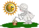 creddy girl wateing a flowre