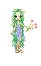 Green haired woodland nymph with flowers