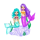 2 Mermaids on a rock- blue n purple