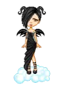 Sad devil in a black dress, on a cloud