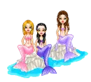 3 Mermaid friends drying out in the sun, on rocks