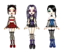Colorful Goth Girls, red, purple, blue!