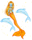 Yellow n blue mermaid with 2 dolphin pets!