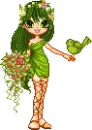 Green Woodland Nymph with a bird and flowers